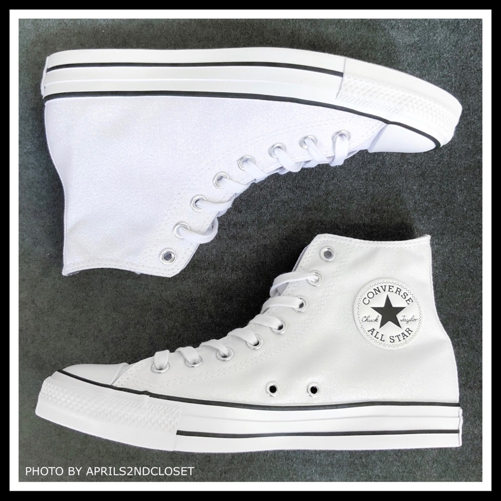 CONVERSE WHITE SHIMMER CHUCK TAYLOR HIGH TOPS A2C - Picture 7 of 8